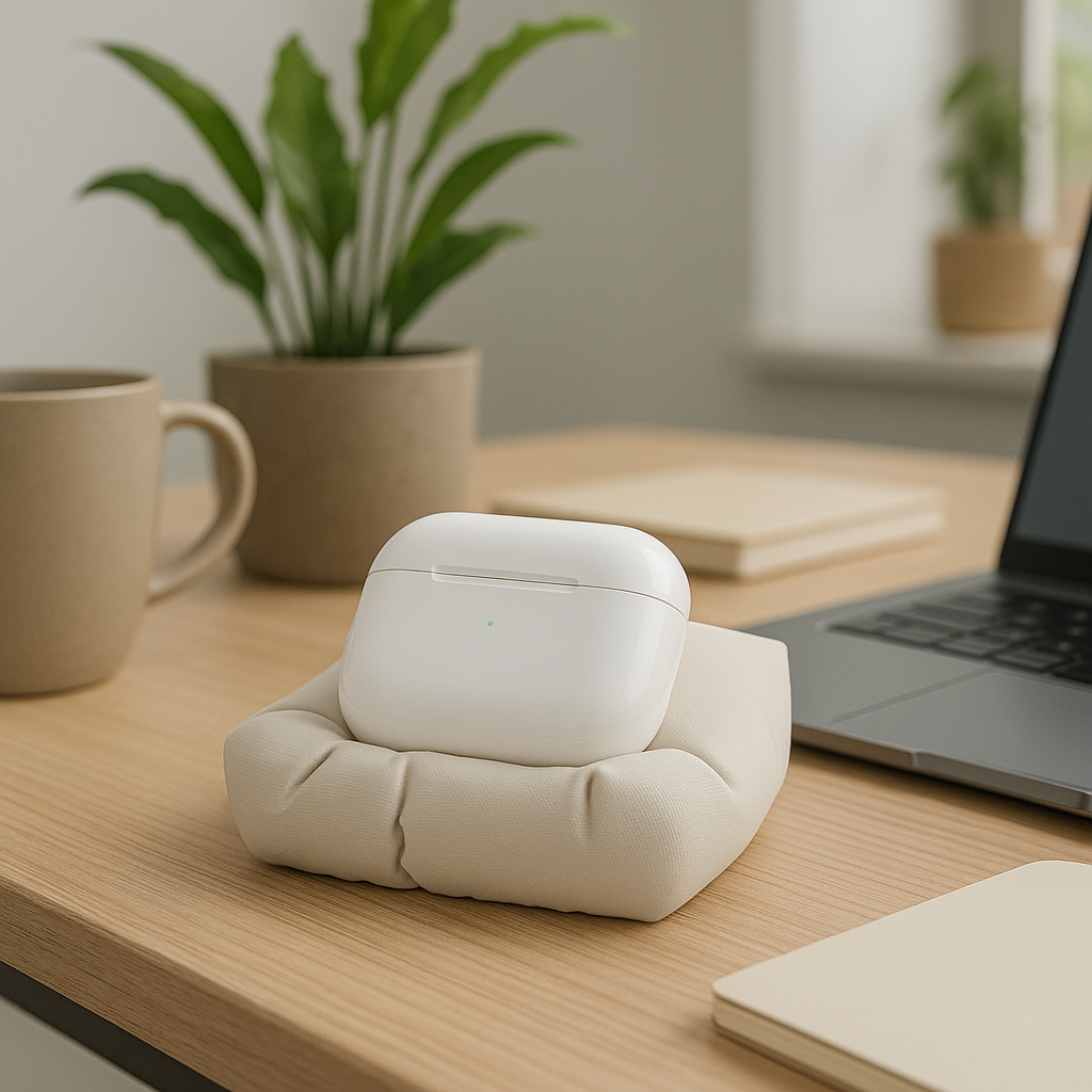 CushCharge – The 3D-Printed Cushion-Inspired Charging Stand for AirPods (MagSafe-Compatible) Stone White